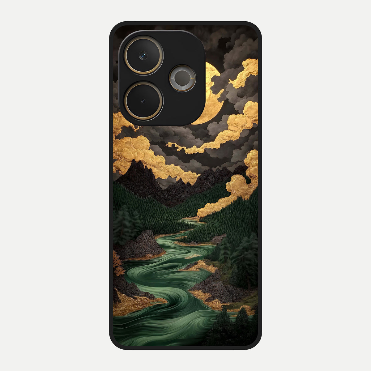  Golden River Moon Glass Case For Oppo A5 Pro back cover – full design glossy printed glass finish