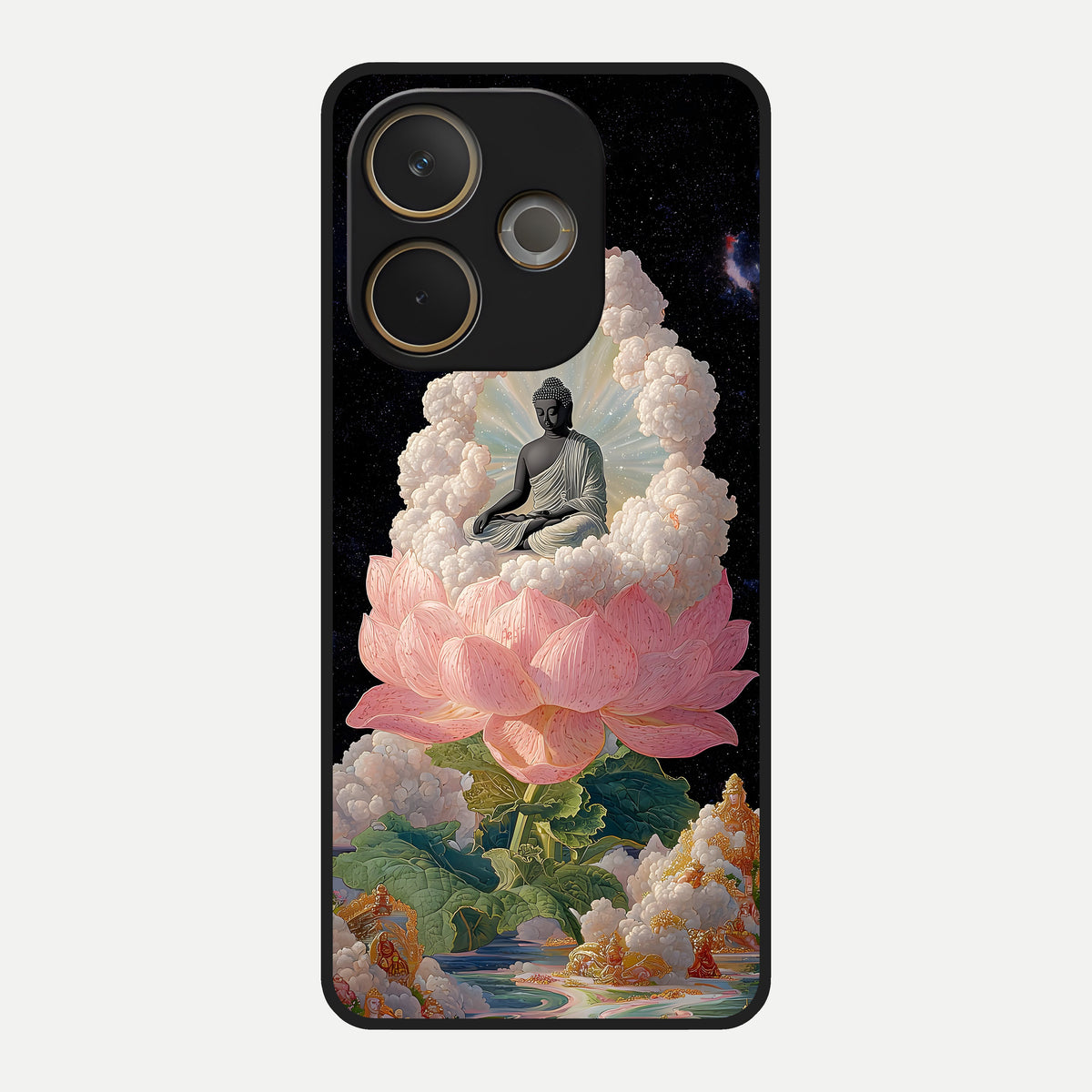  Lotus Divine Peace Glass Case For Oppo A5 Pro back cover – full design glossy printed glass finish