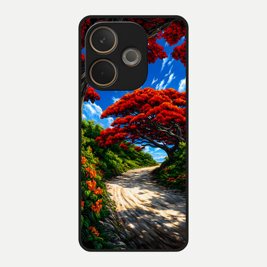  Red Trees Pathway Glass Case For Oppo A5 Pro back cover – full design glossy printed glass finish
