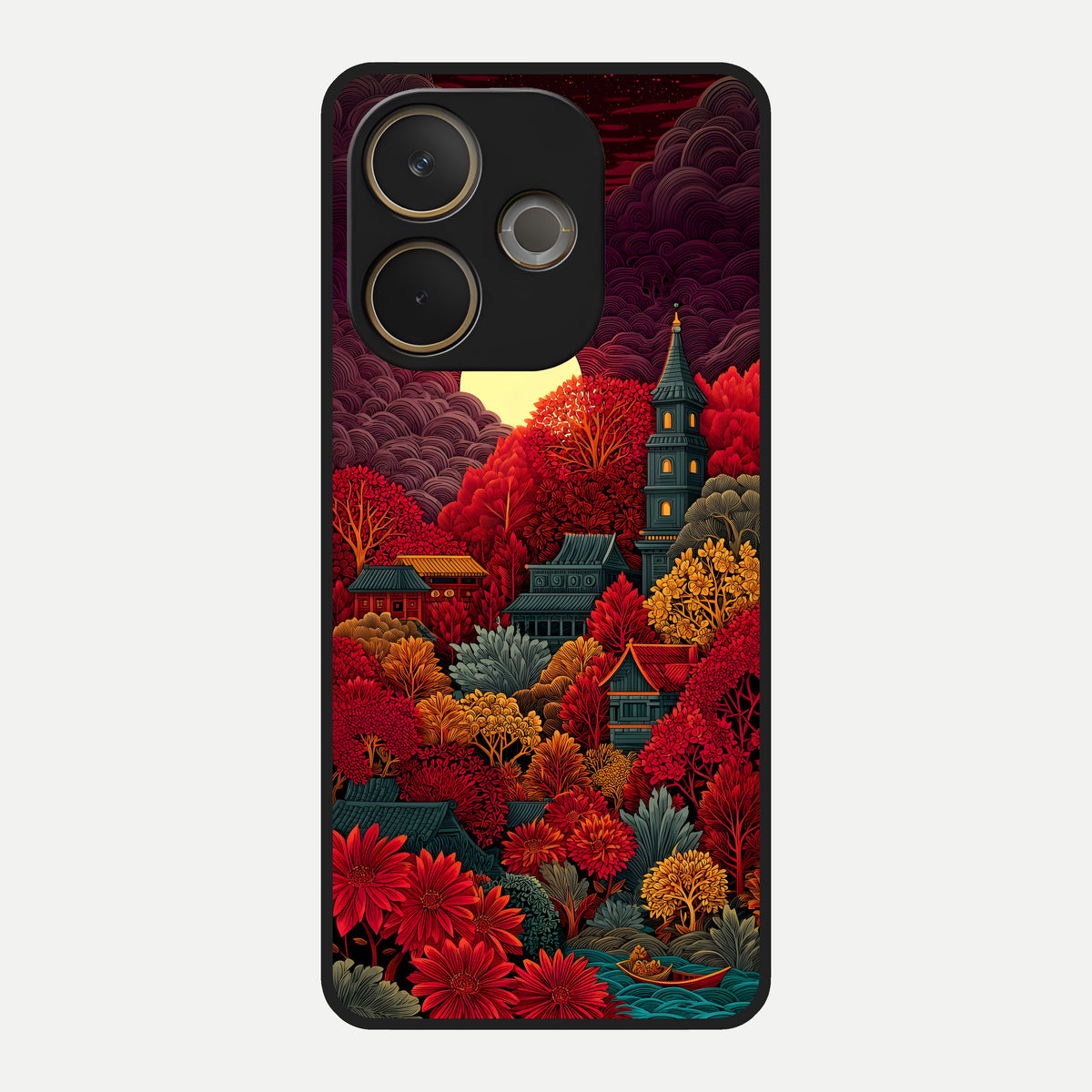  Scarlet Autumn Temple Glass Case For Oppo A5 Pro back cover – full design glossy printed glass finish