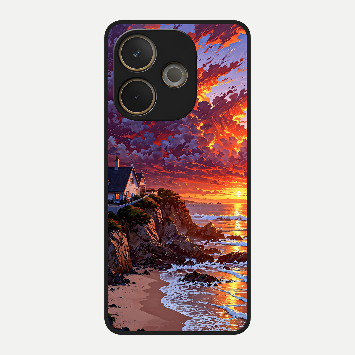  Sunset House By Sea Glass Case For Oppo A5 Pro back cover – full design glossy printed glass finish