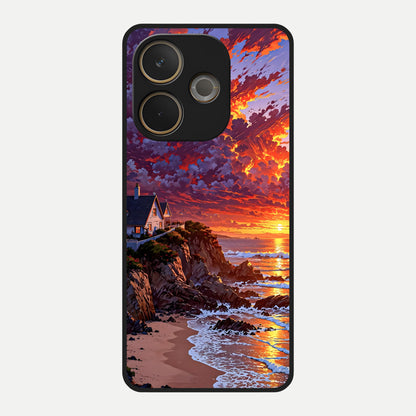  Sunset House By Sea Glass Case For Oppo A5 Pro back cover – full design glossy printed glass finish