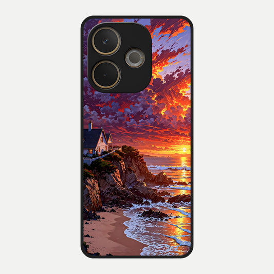  Sunset House By Sea Glass Case For Oppo A5 Pro back cover – full design glossy printed glass finish