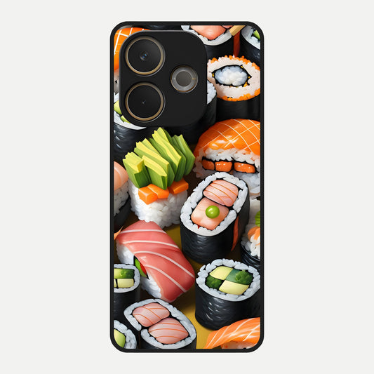  Sushi Food Pattern Glass Case For Oppo A5 Pro back cover – full design glossy printed glass finish