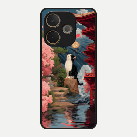  Temple Cat Scenery Glass Case For Oppo A5 Pro back cover – full design glossy printed glass finish