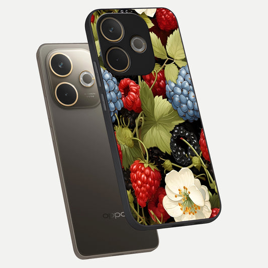  Berry Bloom Charm phone case For Oppo A5 Pro showing premium glass back cover with detailed artwork