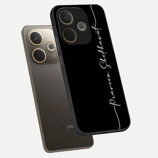  Black Tune Custom Name phone case For Oppo A5 Pro showing premium glass back cover with detailed artwork