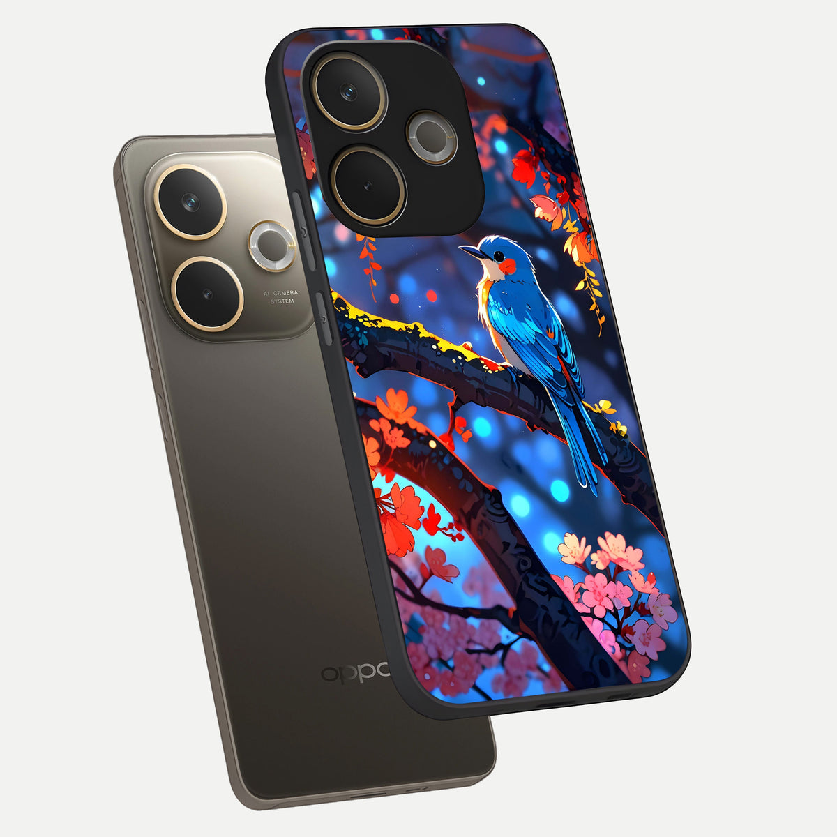  Blooming Water Drift phone case For Oppo A5 Pro showing premium glass back cover with detailed artwork
