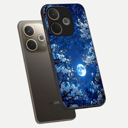  Blossom Moonlight Sky phone case For Oppo A5 Pro showing premium glass back cover with detailed artwork