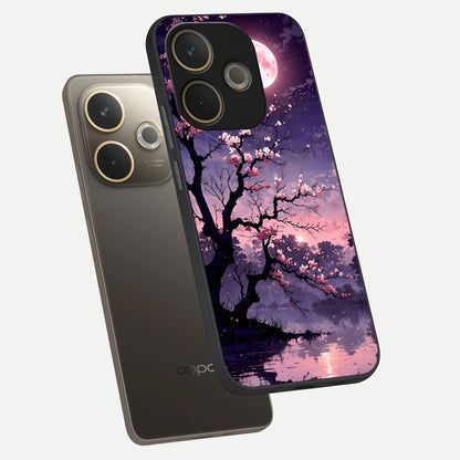  Blossom Pink Moon phone case For Oppo A5 Pro showing premium glass back cover with detailed artwork