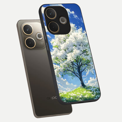  Blossom Sky Serenity phone case For Oppo A5 Pro showing premium glass back cover with detailed artwork