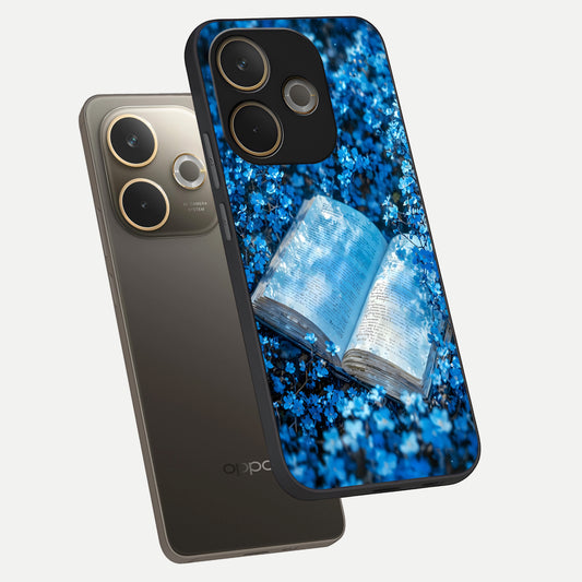  Blue Bloom Tales phone case For Oppo A5 Pro showing premium glass back cover with detailed artwork