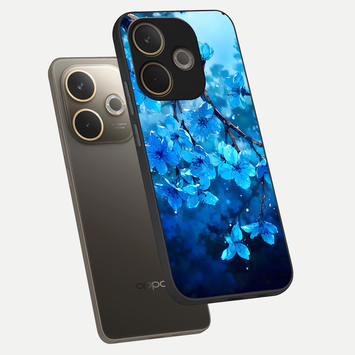  Blue Blossoms Branch phone case For Oppo A5 Pro showing premium glass back cover with detailed artwork
