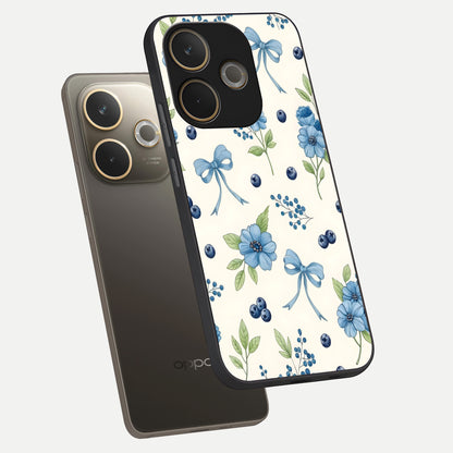  Blue Flower And Bow phone case For Oppo A5 Pro showing premium glass back cover with detailed artwork