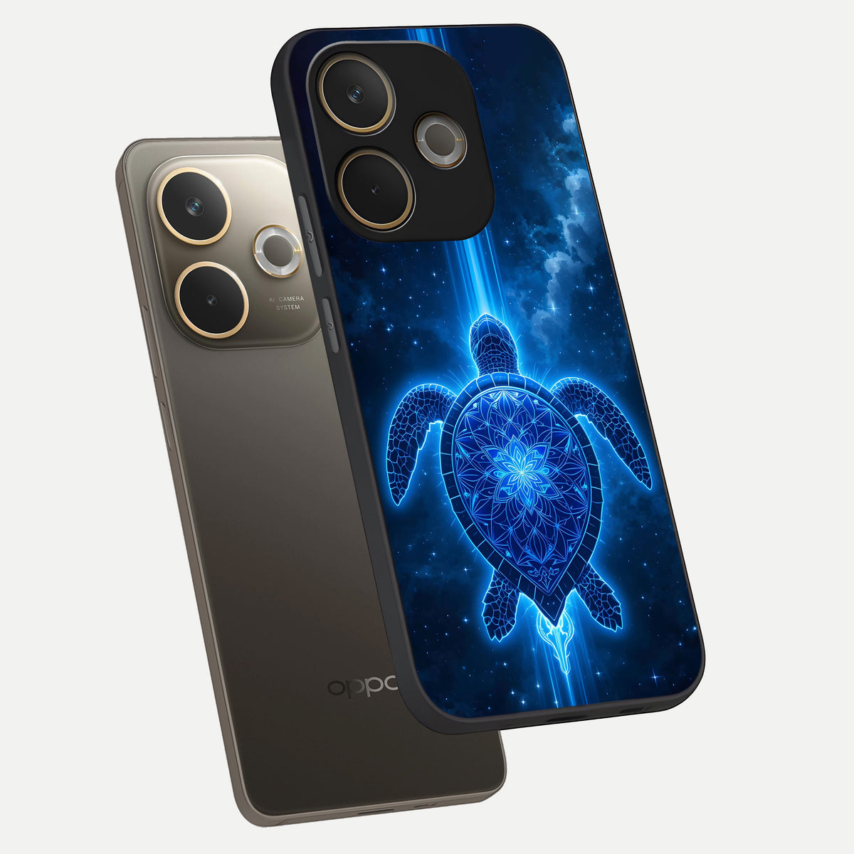  Blue Galaxy Turtle phone case For Oppo A5 Pro showing premium glass back cover with detailed artwork