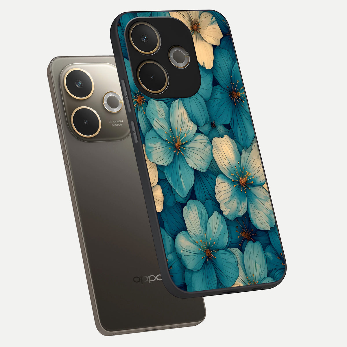  Blue Shade Floral phone case For Oppo A5 Pro showing premium glass back cover with detailed artwork