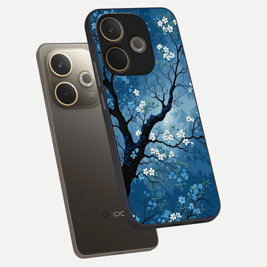 Blue Tree Serenity phone case For Oppo A5 Pro showing premium glass back cover with detailed artwork