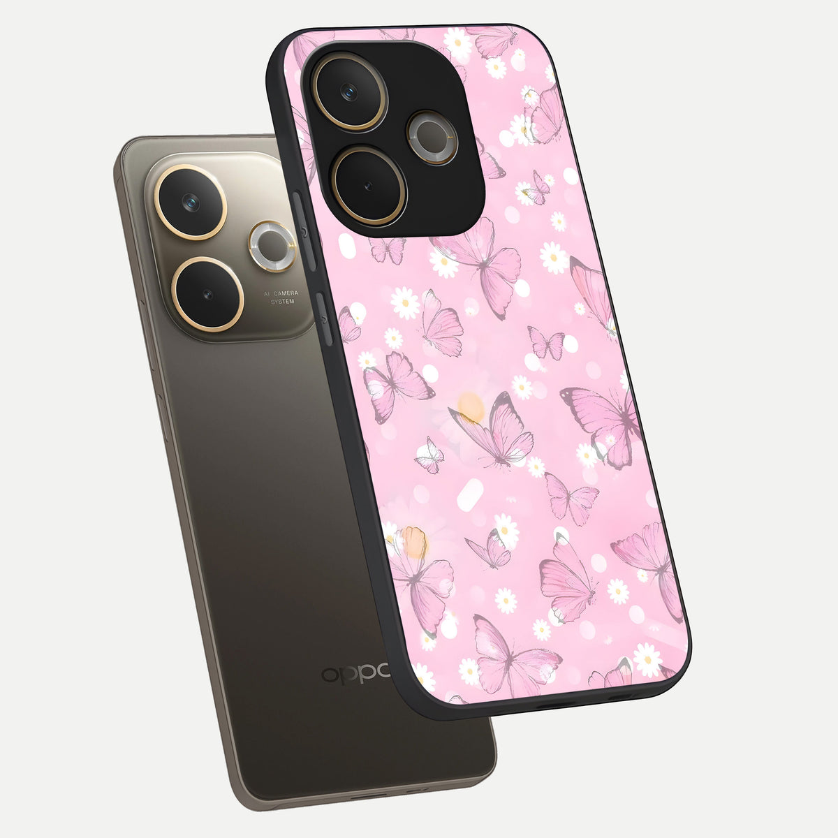  Blush Butterfly Garden phone case For Oppo A5 Pro showing premium glass back cover with detailed artwork