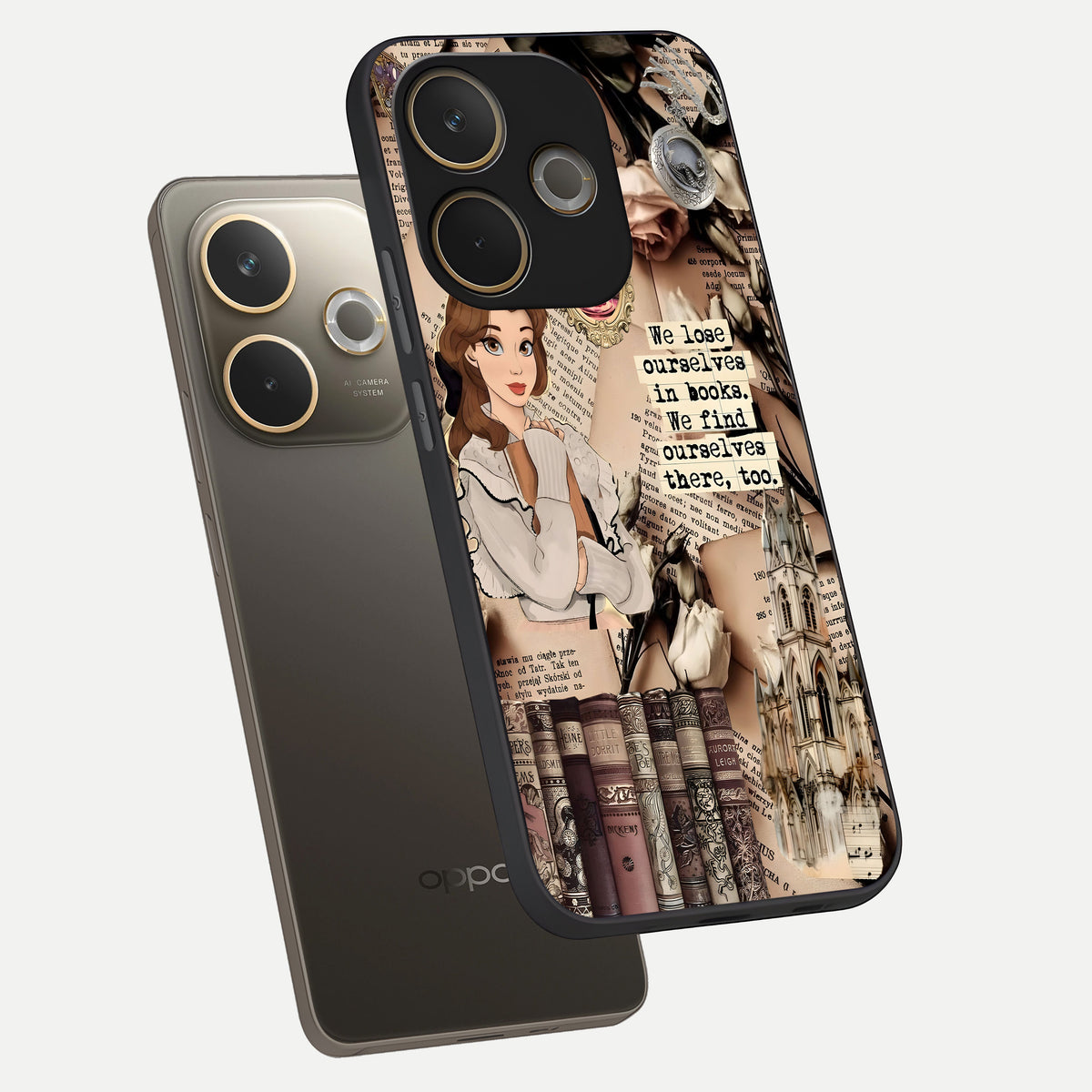  Bookish Dream World phone case For Oppo A5 Pro showing premium glass back cover with detailed artwork