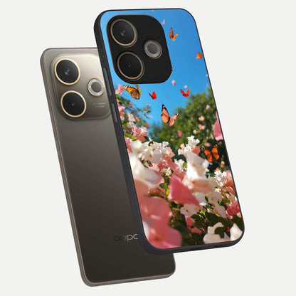  Butterflies In Bloom Sky phone case For Oppo A5 Pro showing premium glass back cover with detailed artwork