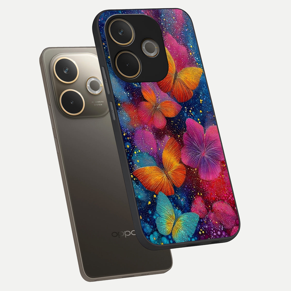  Butterfly Dream Mist phone case For Oppo A5 Pro showing premium glass back cover with detailed artwork