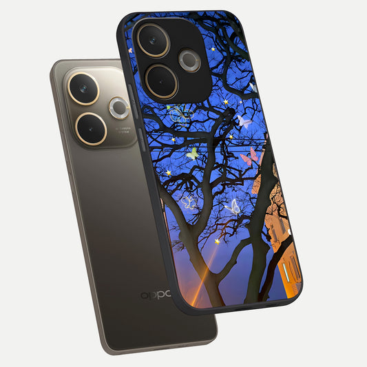  Butterfly Night Magic phone case For Oppo A5 Pro showing premium glass back cover with detailed artwork