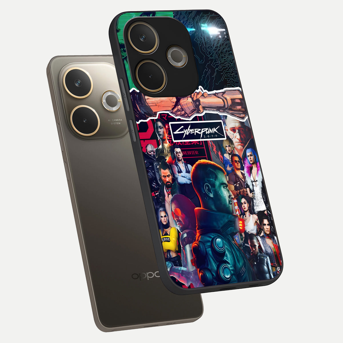  CYBERPUNK Legacy phone case For Oppo A5 Pro showing premium glass back cover with detailed artwork