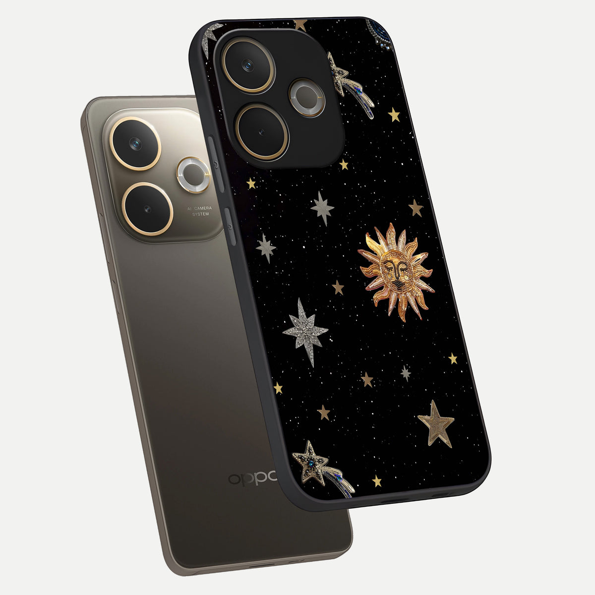  Celestial Moon With Stars phone case For Oppo A5 Pro showing premium glass back cover with detailed artwork