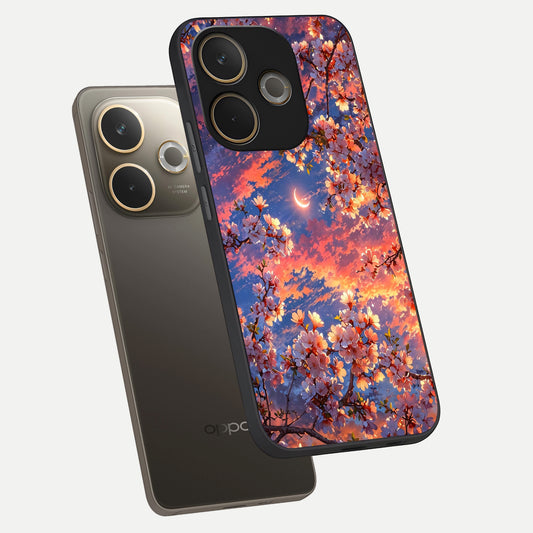  Celestial Sakura Sunset phone case For Oppo A5 Pro showing premium glass back cover with detailed artwork