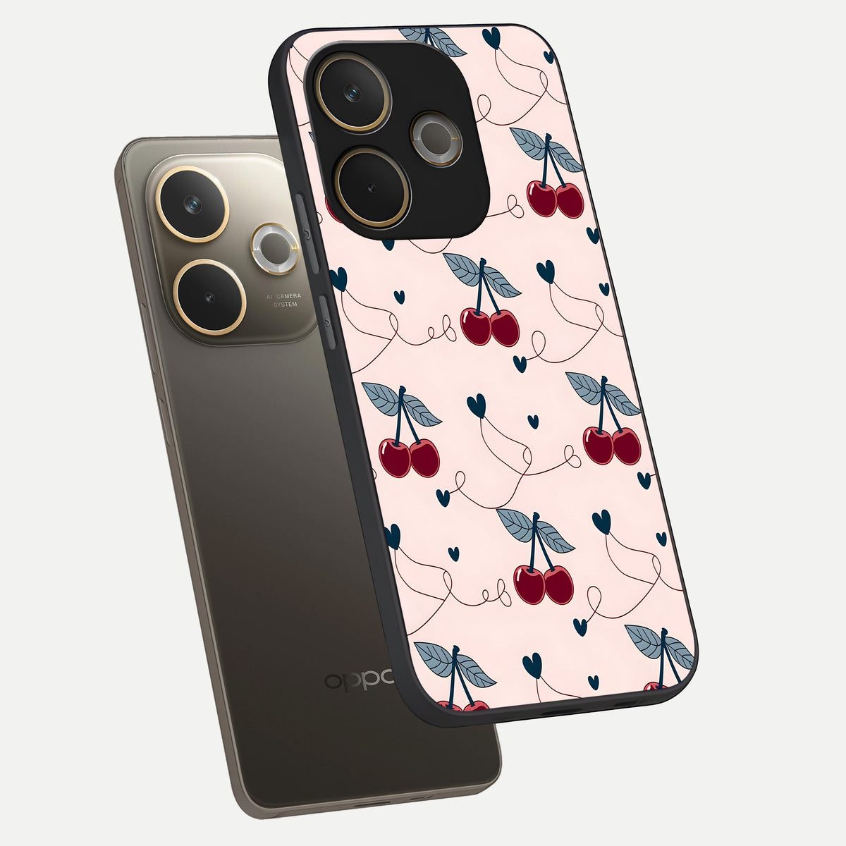  Cherry Heart Line phone case For Oppo A5 Pro showing premium glass back cover with detailed artwork