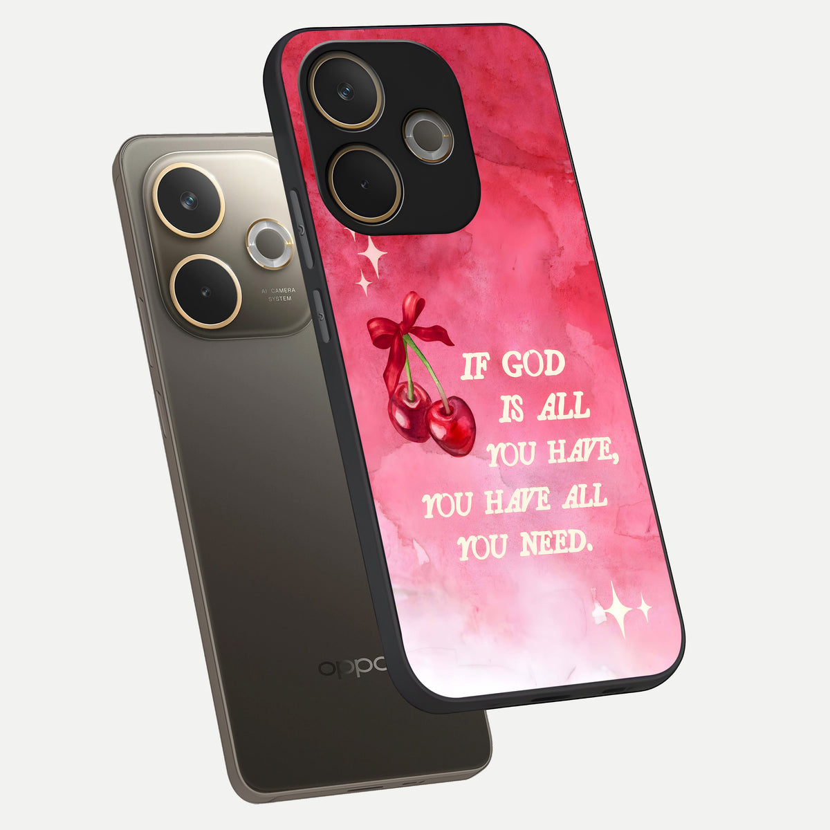  Cherry Quote phone case For Oppo A5 Pro showing premium glass back cover with detailed artwork