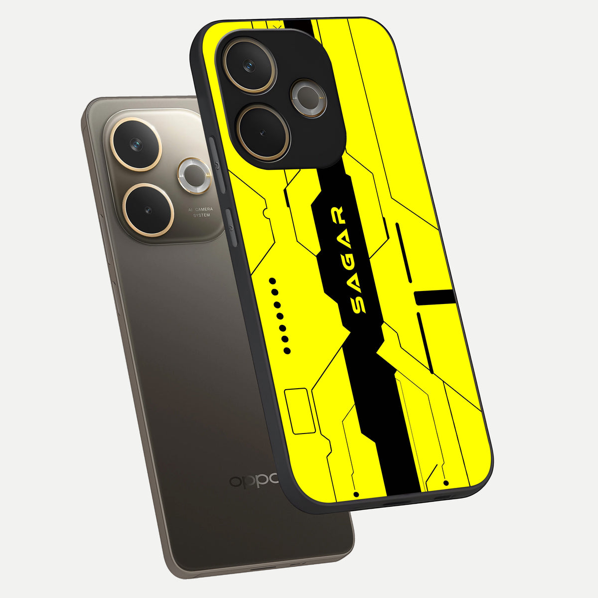  Circuit CYBERPUNK Custom Name phone case For Oppo A5 Pro showing premium glass back cover with detailed artwork