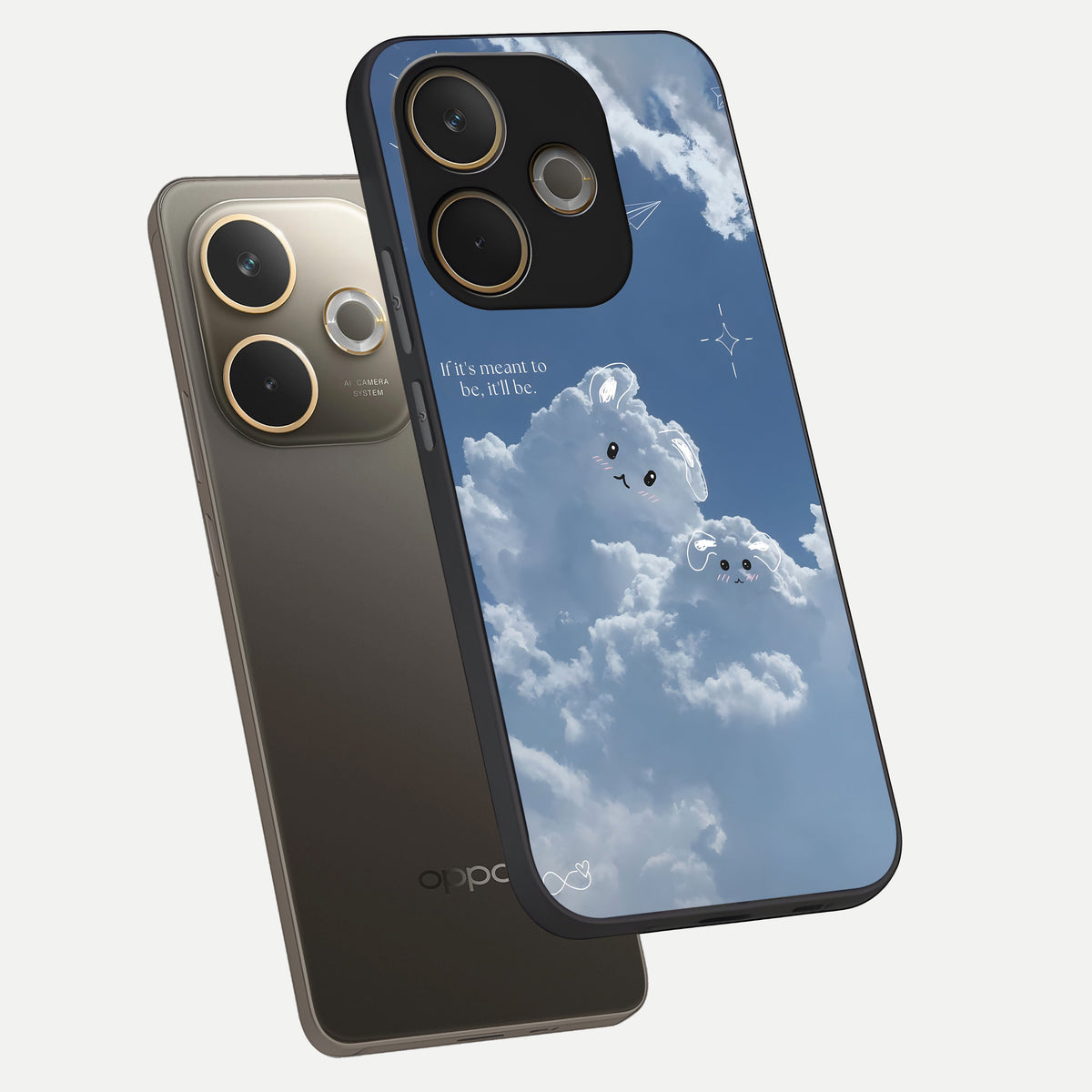  Cloud Bunny Dreams phone case For Oppo A5 Pro showing premium glass back cover with detailed artwork