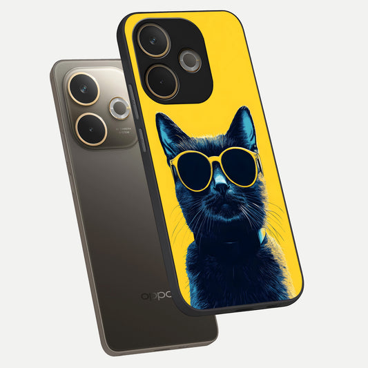  Cool Cat Vibes phone case For Oppo A5 Pro showing premium glass back cover with detailed artwork