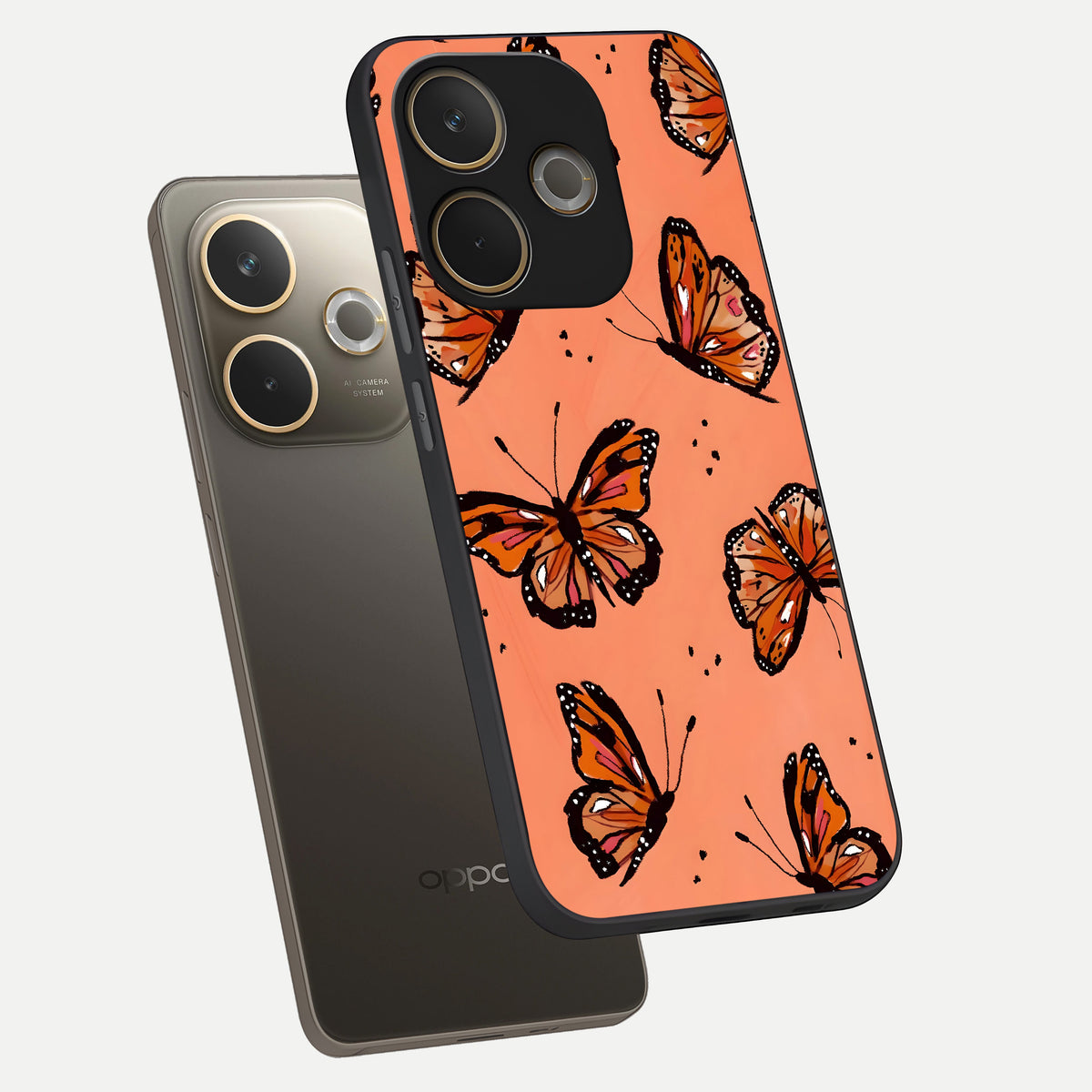  Coral Wing Butterfly phone case For Oppo A5 Pro showing premium glass back cover with detailed artwork