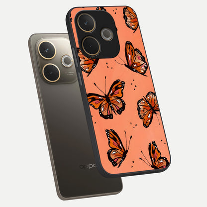  Coral Wing Butterfly phone case For Oppo A5 Pro showing premium glass back cover with detailed artwork