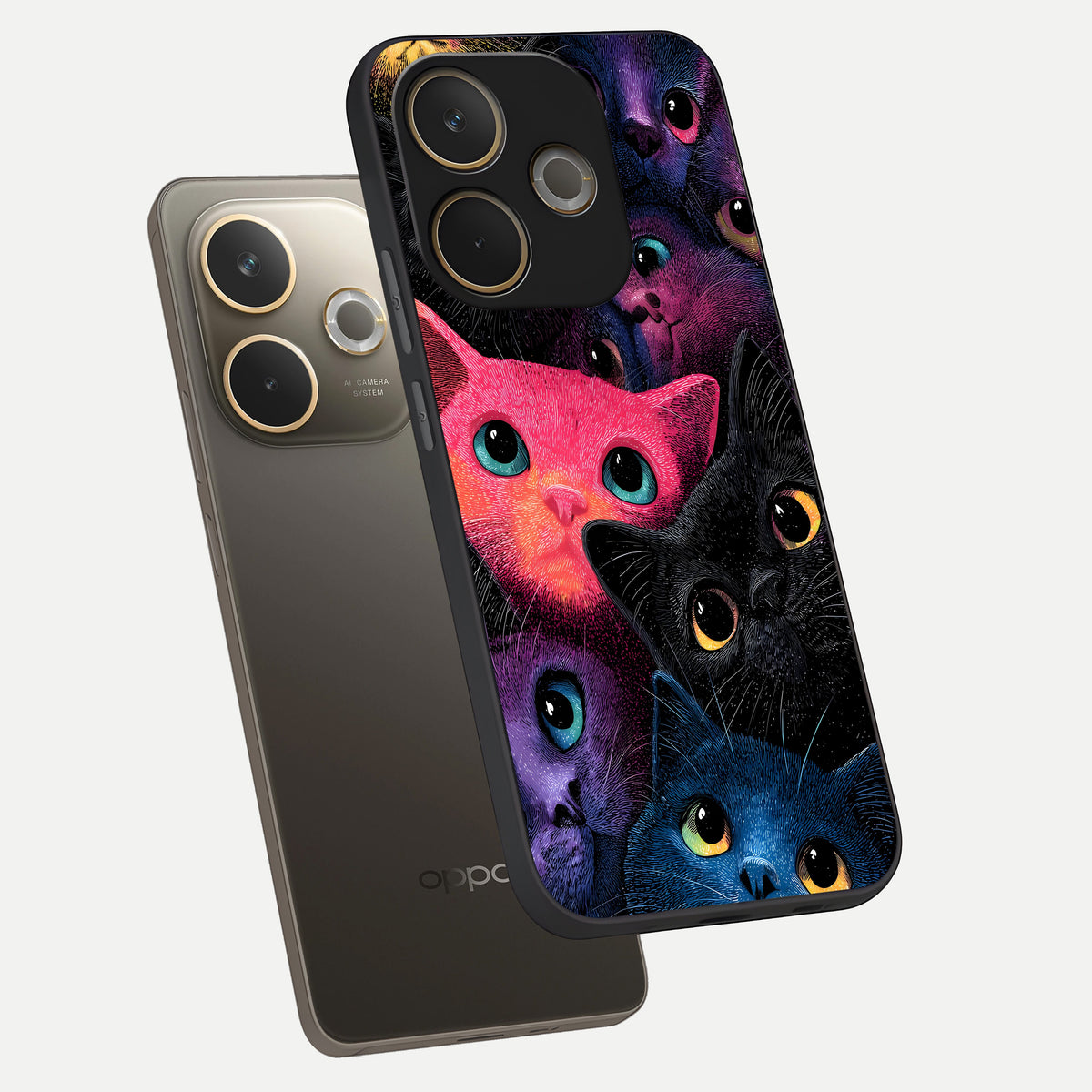  Cosmic Cats Dreams phone case For Oppo A5 Pro showing premium glass back cover with detailed artwork