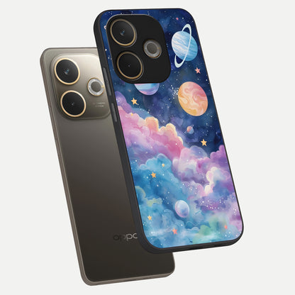  Cosmic Planet Dreams phone case For Oppo A5 Pro showing premium glass back cover with detailed artwork