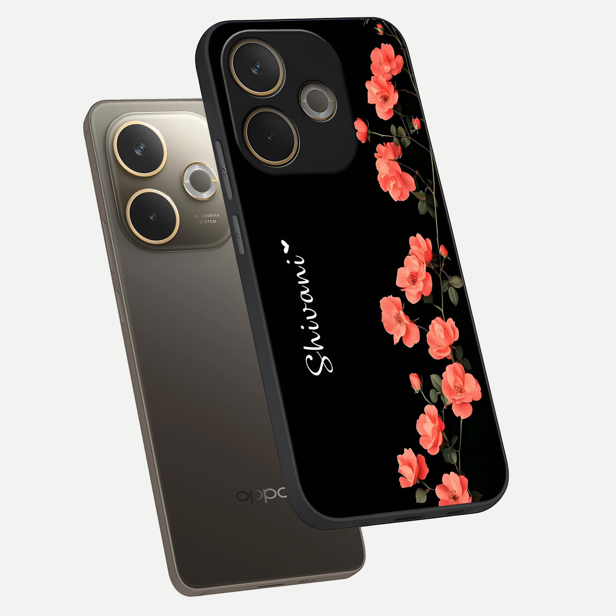  Crimson Bloom Grace Custom Name phone case For Oppo A5 Pro showing premium glass back cover with detailed artwork