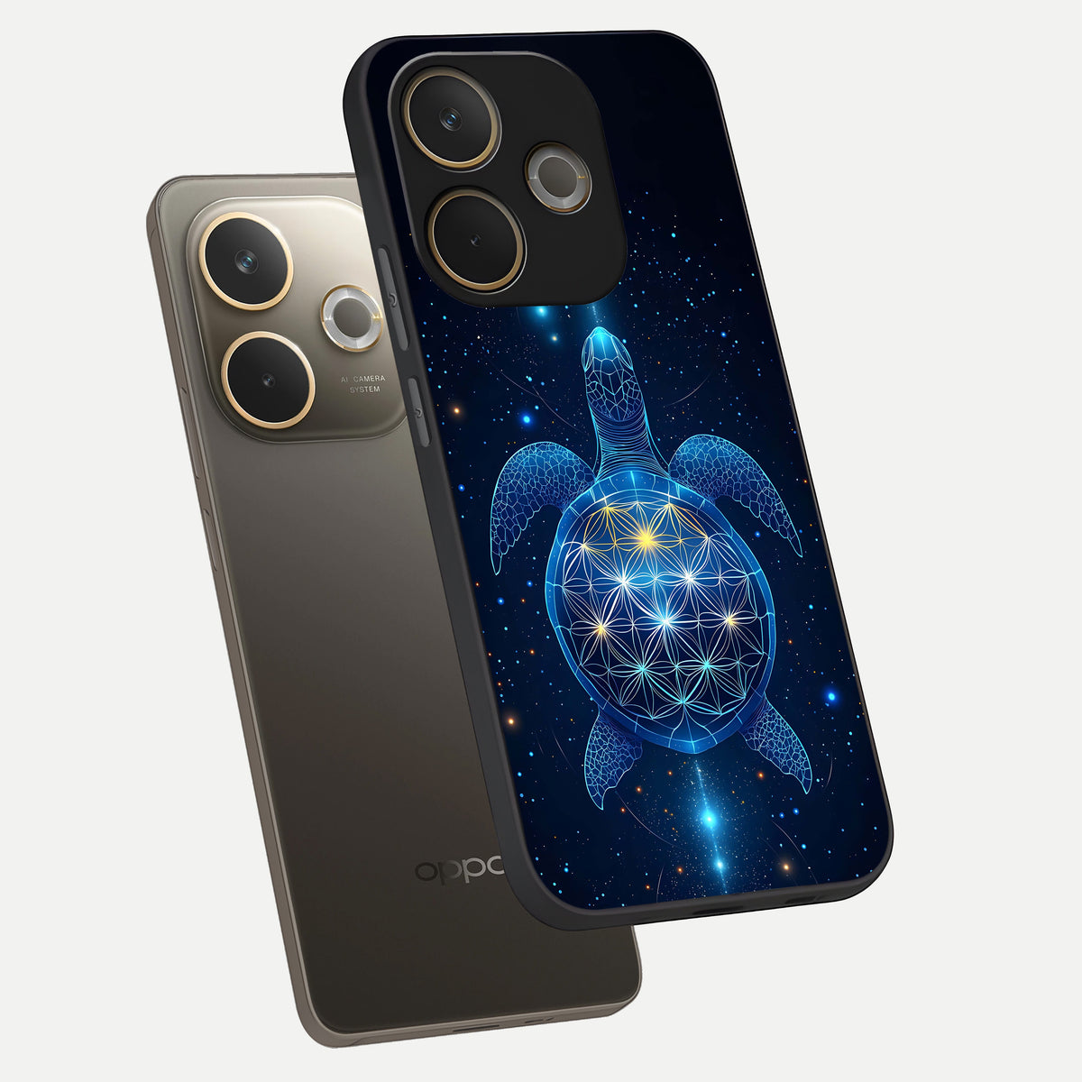  Crimson Blue Turtle phone case For Oppo A5 Pro showing premium glass back cover with detailed artwork