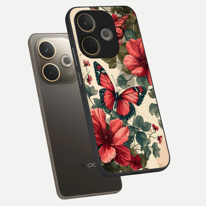  Crimson Butterfly Garden phone case For Oppo A5 Pro showing premium glass back cover with detailed artwork