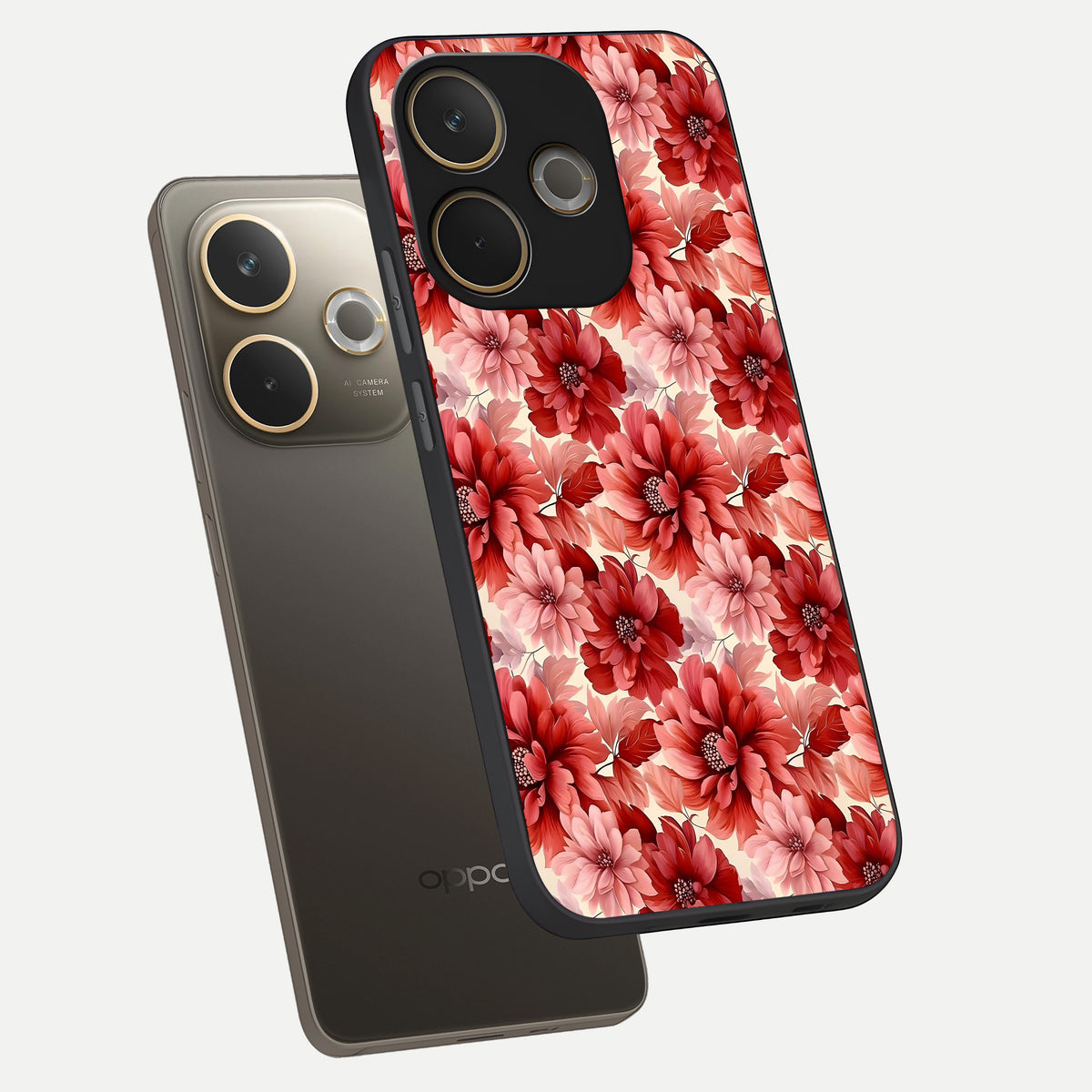  Crimson Love Petals phone case For Oppo A5 Pro showing premium glass back cover with detailed artwork