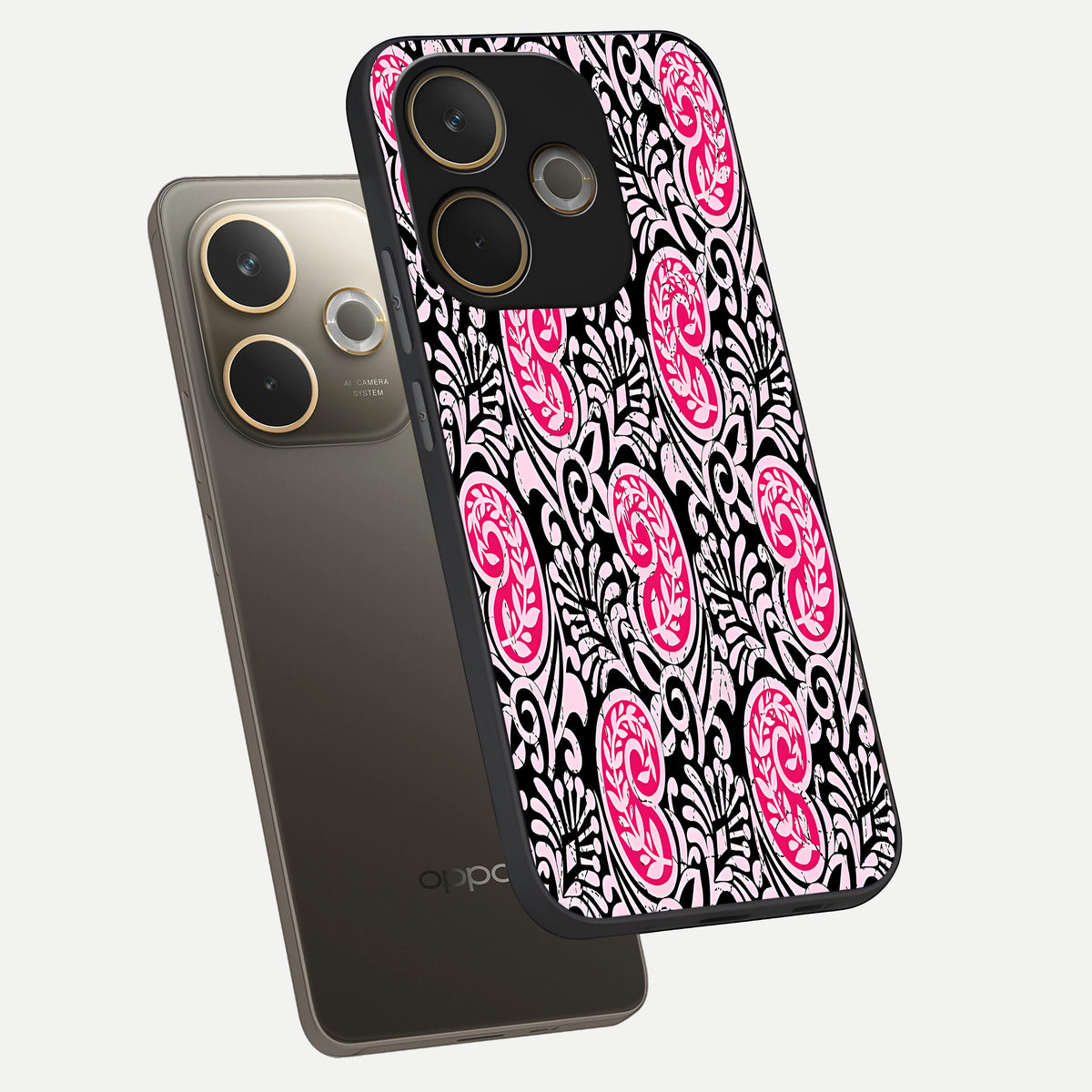  Crimson Paisley Charm phone case For Oppo A5 Pro showing premium glass back cover with detailed artwork