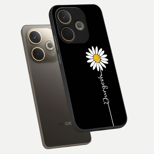  Custom Name White Flower phone case For Oppo A5 Pro showing premium glass back cover with detailed artwork