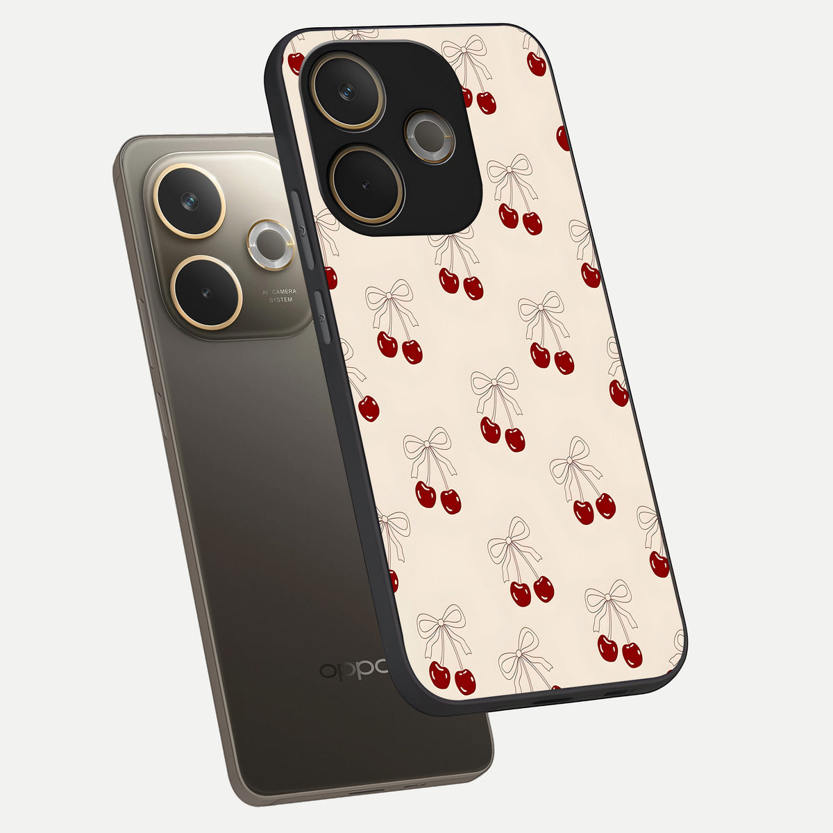  Cute Cherry Pattern phone case For Oppo A5 Pro showing premium glass back cover with detailed artwork