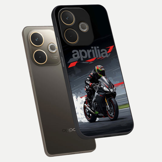  Dark Aprilla phone case For Oppo A5 Pro showing premium glass back cover with detailed artwork