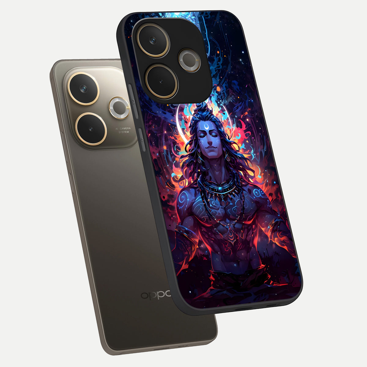  Divine Fire Shiv phone case For Oppo A5 Pro showing premium glass back cover with detailed artwork