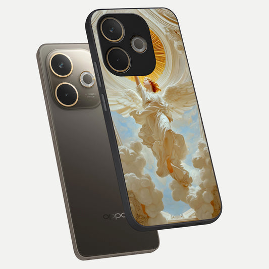  Divine Light Angel phone case For Oppo A5 Pro showing premium glass back cover with detailed artwork