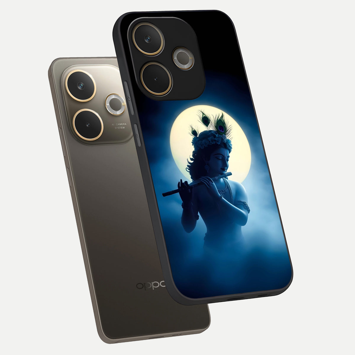  Divine Moon Flute phone case For Oppo A5 Pro showing premium glass back cover with detailed artwork