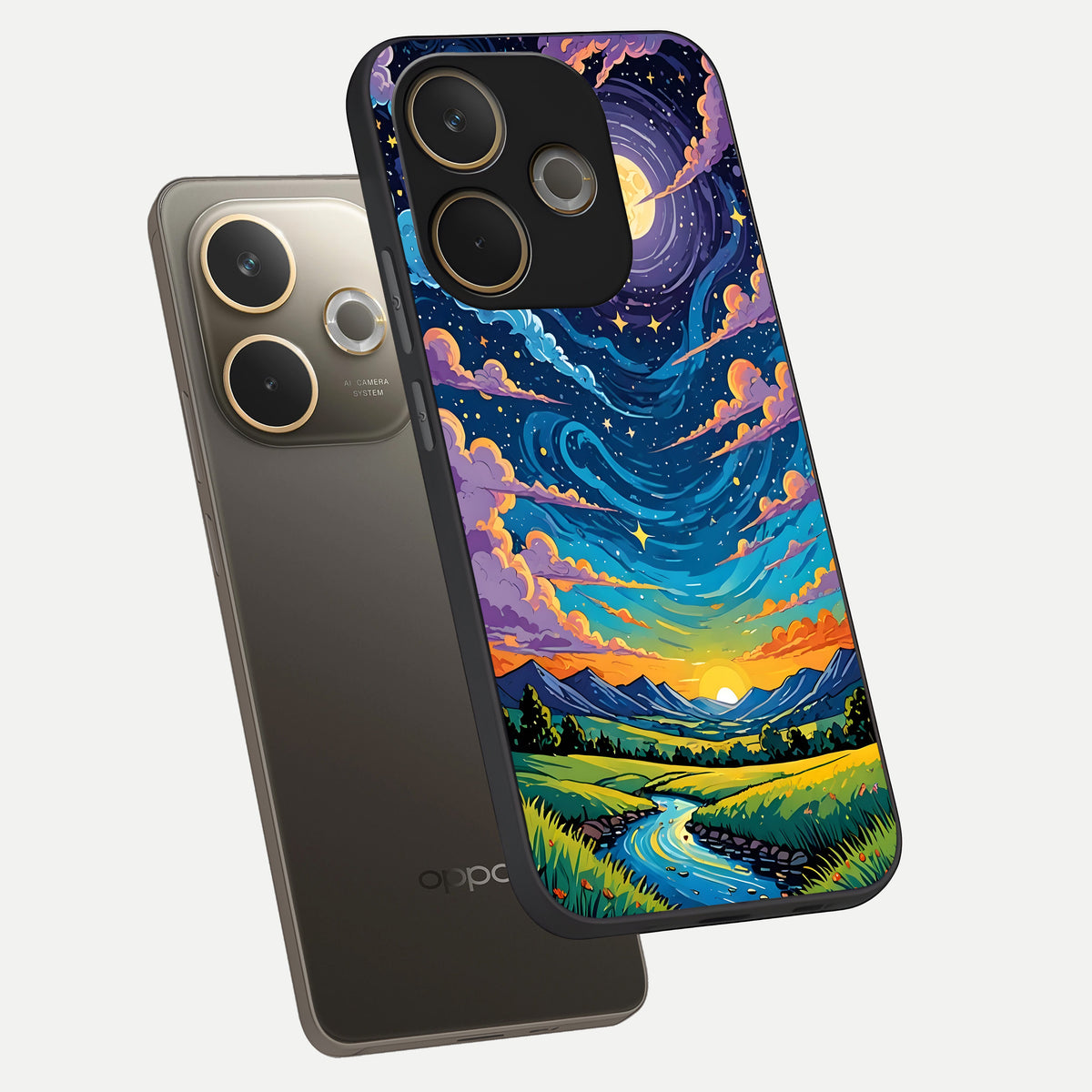  Dreamy Night Landscape phone case For Oppo A5 Pro showing premium glass back cover with detailed artwork